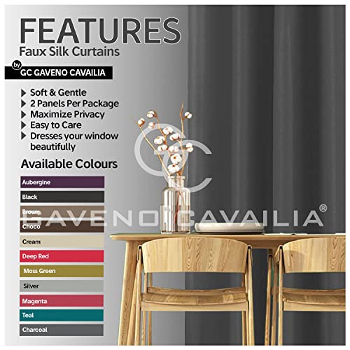 GC GAVENO CAVAILIA Faux Silk Eyelet Curtains for Living Room 100% Polyester Ring Top Fully Lined Drapes, Charcoal, 66x72 Inch - Image 3