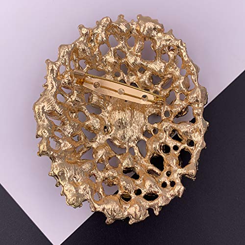 Image of SELOVO Big Large Rhinestone Oval Glitter Brooch Pin Jewelry Accessory Gold Tone