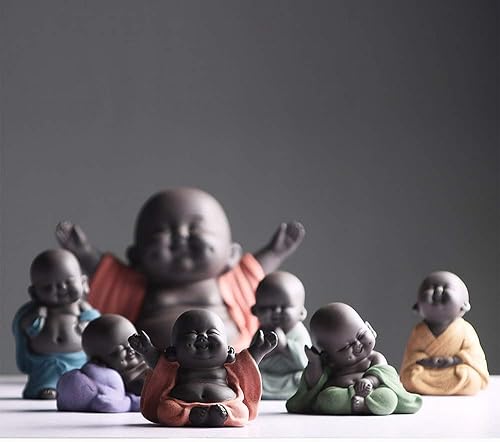 Miniatura 5 de Estatua de Buda sonriente de cerámica, estatua de Maitreya Happy Buda, pequeña linda figura de monje bebé, figuras de Buda, decoración del hogar,