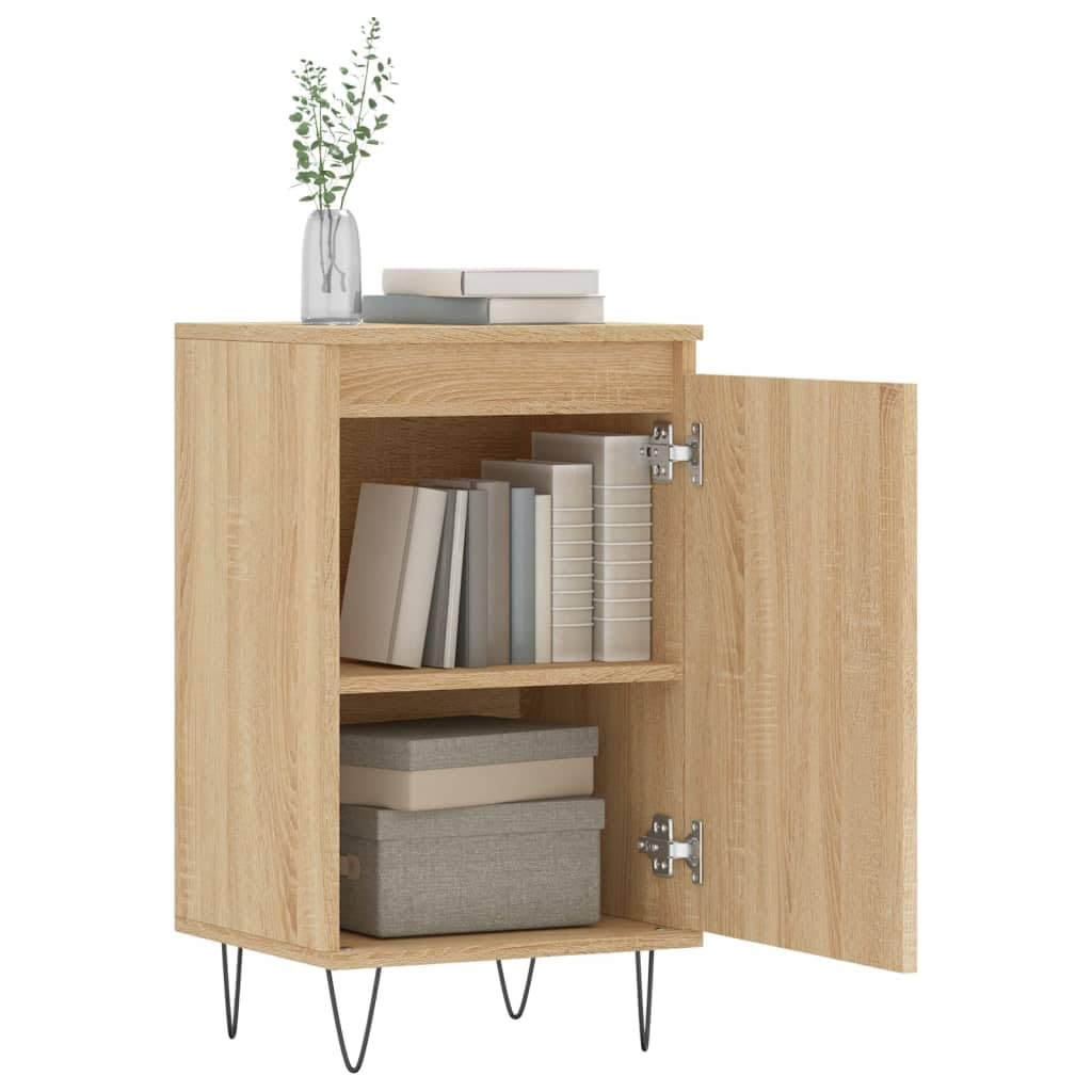 Aparador de madera de roble Sonoma moderno con patas de metal y dos compartimentos, aparador duradero con superficie lisa para el salón con superficie de presentación