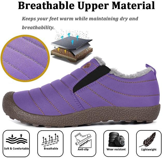 Image of Eagsouni Womens Mens Snow Boots Winter Slip On Shoes | Unisex Warm Fur Lined Slip-On House Shoes,Rubber Sole,Anti Slip,Water Resistant,Comfortable,Indoor Outdoor Daily Walking