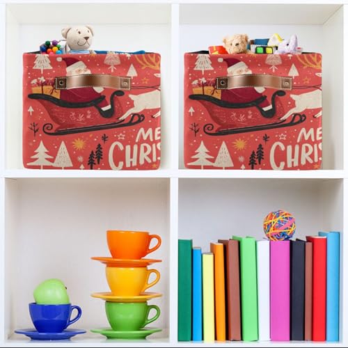Image of Aslsiy Storage Basket Santa Claus Elk Christmas Tree Nursery Bins Baby Box Canvas Clothes Shelf Basket Laundry Hampers 2 Pcs