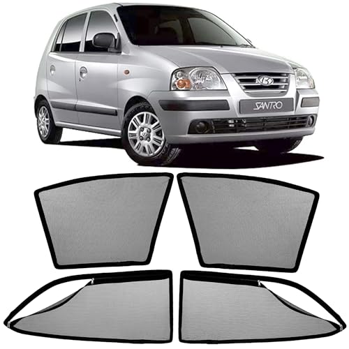 Image of AutoStory Magnetic Car Sunshade for Santro 2003-2018 | Front Half Cut for Mirror Visibility + Rear Full Coverage with Zipper | Heavy Heat & UV Protection | Privacy Side Window Curtains Shades