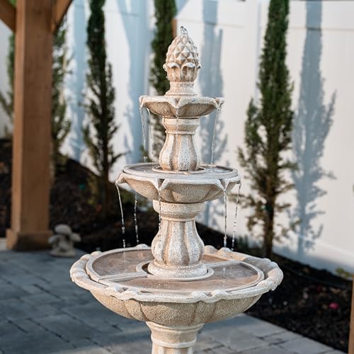 XBrand 51\" 3-Tier Outdoor Waterfall Fountain, Weather-Resistant Resin Freestanding Water Feature with Pump, Beige - Thumbnail 3