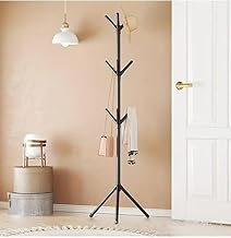 شماعة تخزين أنيقة سهلة التجميع للبالطو والكرافتات والشنط للمدخل، منظم بتصميم قائم ذاتيًا مع رف بخطافات متعددة، ديكور منزلي أنيق موفر للمساحة لغرفة النوم والمدخل والمكتب (أسود)