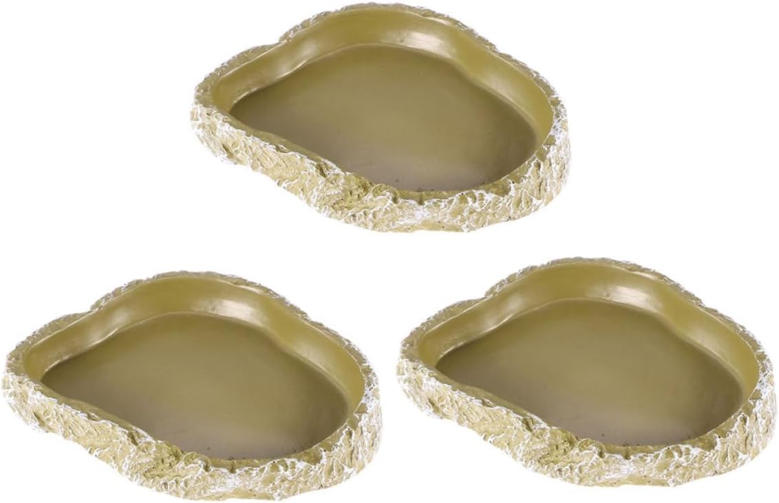 IMIKEYA 3pcs Resin Reptile Bowl and Terrarium Food Basin Set, Tree Bark Style Turtle and Tortoise Water Dish for Amphibians and Lizards