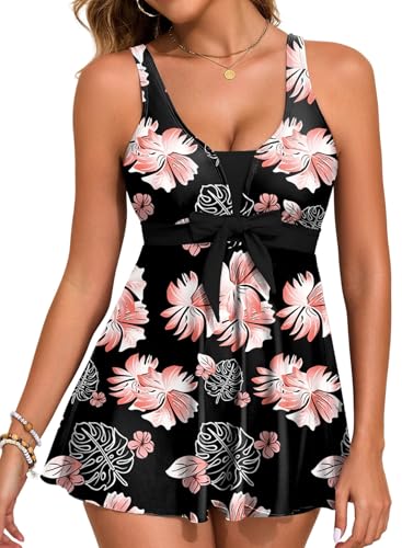 Aleumdr Women's 2026 Tankini Set Printed Swimsuits Tummy Control Bathing Suits Two Piece High...
