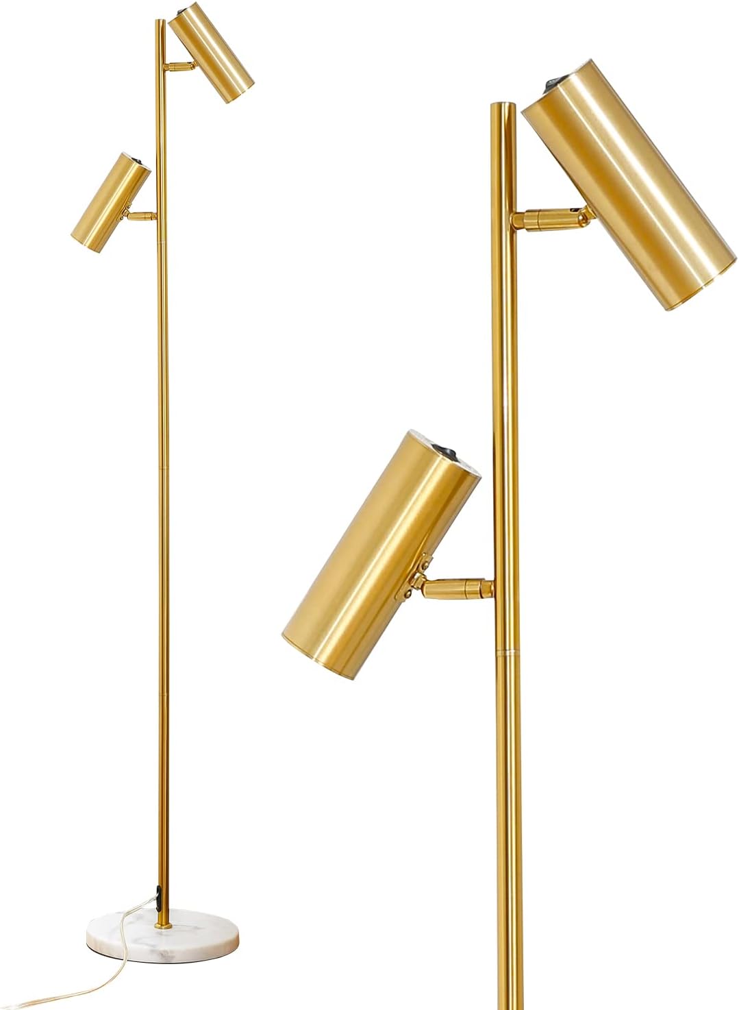 Hsyile Lighting KU300211 Cozy Elegant Modern Creative Bedroom & Living Room Floor Lamp,Tall Pole Uplight for Office - Brass Finish - Adjustable Tree Floor Lamp with 2 Lights