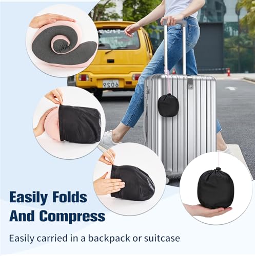 Image of Cirorld Neck Pillow for Traveling, Travel Pillows for Airplanes,100% Pure Memory Foam Travel Neck Pillow, Adjustable Flight Pillow, Portable Plane Accessories with Eye Mask, Earplugs, Carry Bag