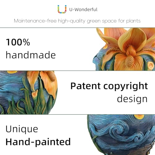 U WONDERFUL Flower Starry Sky Plant Pots - Flower Pots with Drainage Hole, Cute Unique Planter for Snake Plants/Cactus Indoor & Outdoor, Colorful Funny Room/Garden Art Decoration — view 4