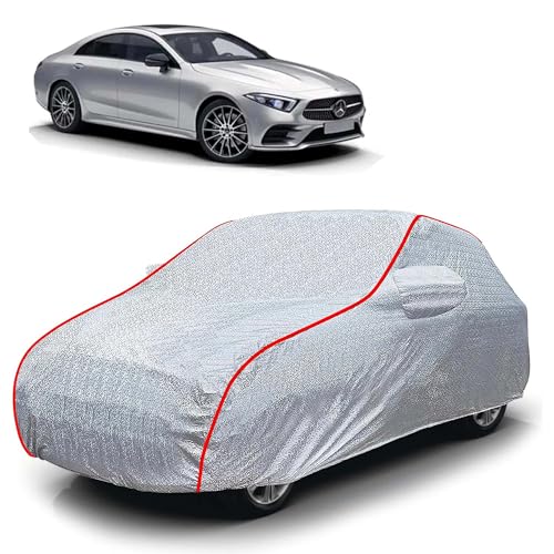 Image of Sulfar 100% Waterproof Car Body Cover Compatible with Mirror for Mercedes Benz CLS (Triple Stitched, Full Bottom Elastic, Magic Silver with Red Piping)