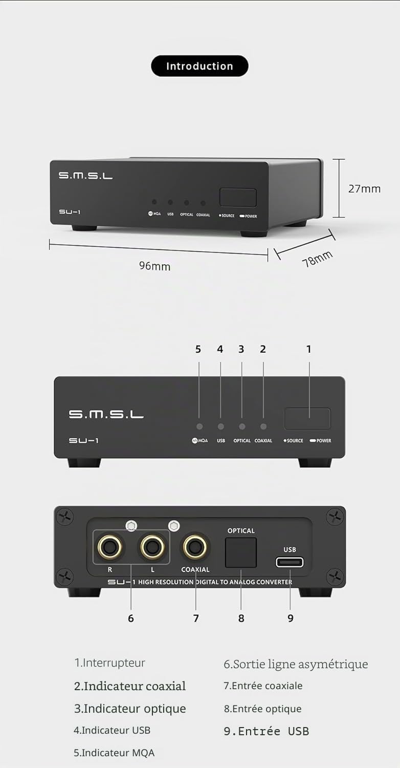 SMSL SU1 AK4493S Convertisseur numérique vers analogique (DAC)