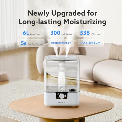 CHIVALZ 6L Humidifiers for Bedroom, Cool Mist, 26dB, 50H Runtime, White - Image 2