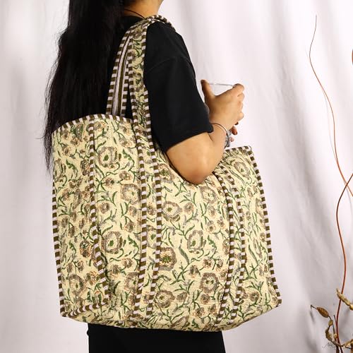 Trade Star 100% Cotton Hand Block Print Quilted Tote Bag Eco-Friendly Boho Shopper Vintage Shoulder Bag for Women3