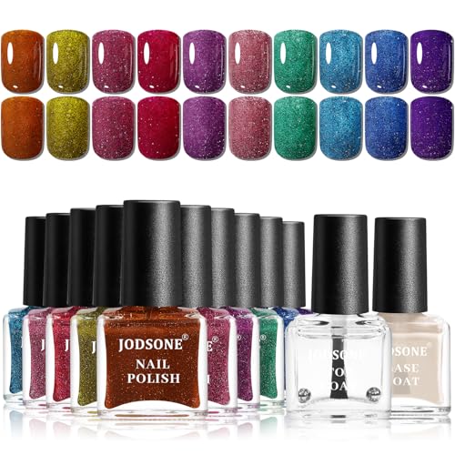 JODSONE Set 12 Pintauñas Efecto Espejo con Base y Top Coat - Esmaltes de Uñas Reflectantes Secado Rápido - Kit Manicura Regalo Invierno
