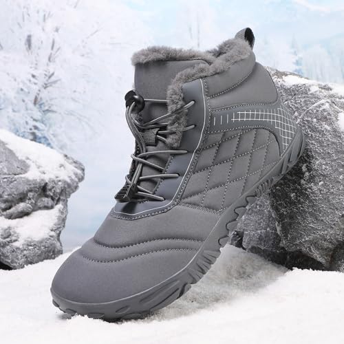 Image of Hike Winter Footwear Barefoot Boots Mens Womens, Waterproof Winter Snow Boots, Warm Ankle Booties, Wide Toe Barefoot Hiking Boots, Non-Slip Zero Drop Sole Hike Shoes for Hiking Walking Outdoor