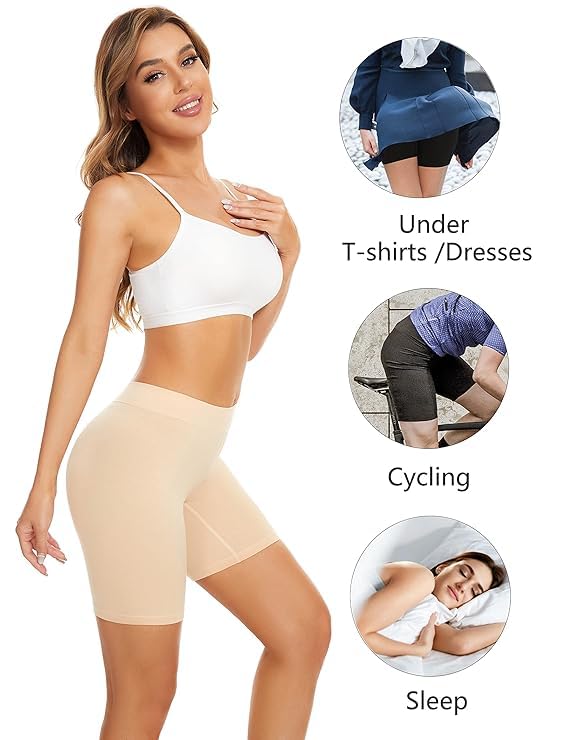 Image of TEXTREE Women's Cotton Boy Shorts Underwear Anti Chafing Soft Biker Short Plus Boy Shorts Panties Multicolor (Pack of 4)