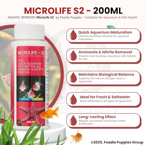 Image of Foodie Puppies Aquatic Remedies 2-in-1 Aquarium Medicine Combo - (Microlife S2 + Stress Heal, 200ml Each) | Anti-Bacterial Effective Fish Skin Treatment for Fresh Water