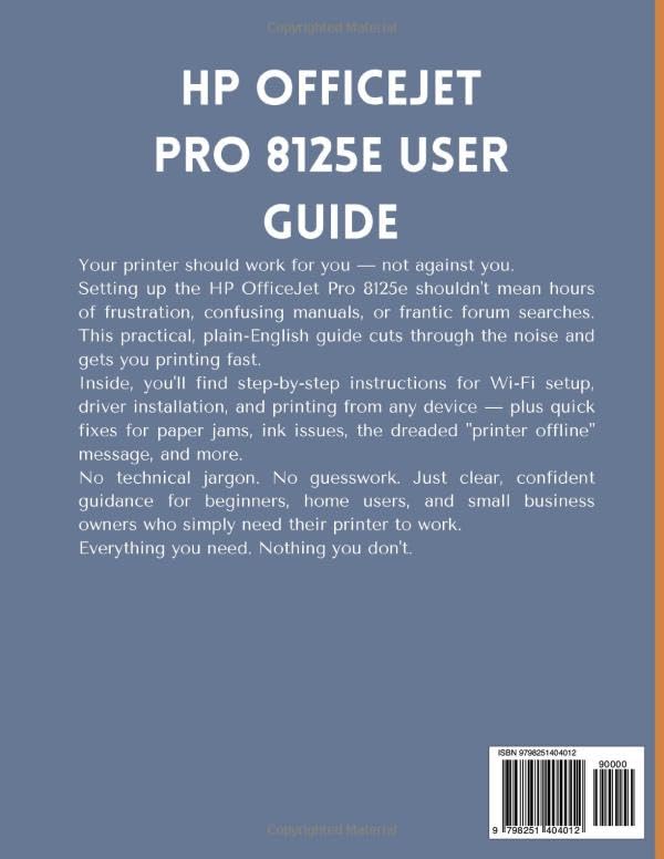 Back cover of the HP OfficeJet Pro 8125e User Guide