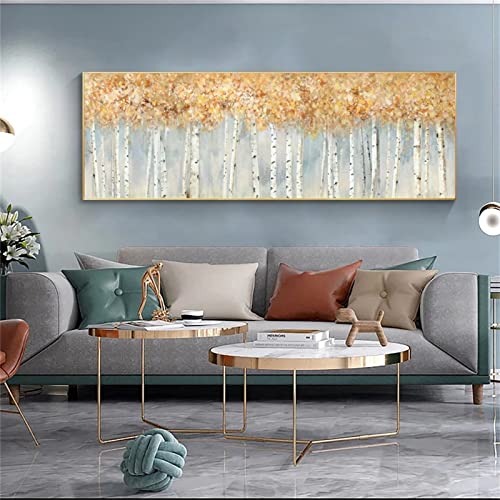 Diamond Painting Kit Complet Idée Cadeau Créatif Broderie Diamant 5D Toile Arbres Dorés 60x180