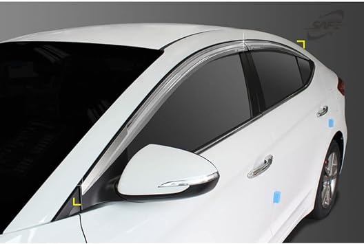 Safe Chrome Window Visor Deflector Sun Rain Vent Guard 4 Pcs Set Compatible with 2017~2018 Elantra Out Channel Visor