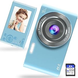 Saneen-Digital-Camera-FHD-27K-Cameras-for-Photography-44MP-Kids-Camera-Small-Mini-Compact-Digital-Camera-for-Teens-Adults-Beginners-with-32GB-SD-Card-16X-Zoom-Two-Rechargeable-Batteries-Blue