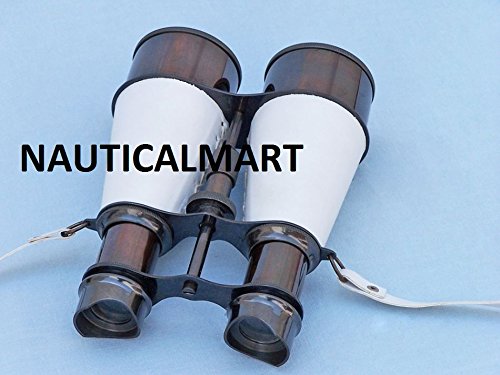 Binoculares Náuticos en Bronce y Cuero Blanco 6" miniatura 2