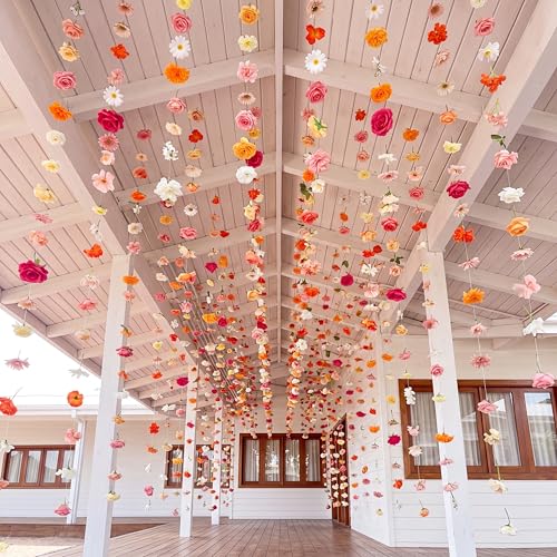 Image of Suncalla 12 Pcs 70.8 ft Wildflower Garland Pre Strung Artificial Hanging Flower Vine Backdrop Decor from Ceiling Floating Silk Floral Garland for Garden Wedding Bridal Shower(Rose,Multicolor)