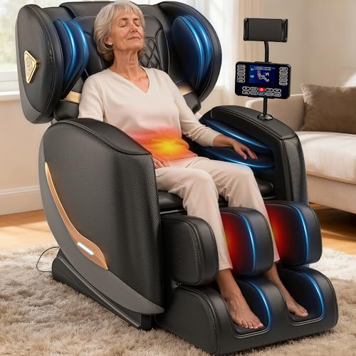 Upgraded Massage Chair Full Body, Zero Gravity Recliner with Heat, 10 Fix Rollers, Bluetooth, Touch Screen, Footrest, Shiatsu Massage Chair Full Body