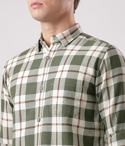 Image of TURMS Men's Casual Checks Shirts, Odor Control, Moisture Wicking, Button Down Collar, Cool Tech Cotton Fabric, Tailored Fit, Full Sleeve