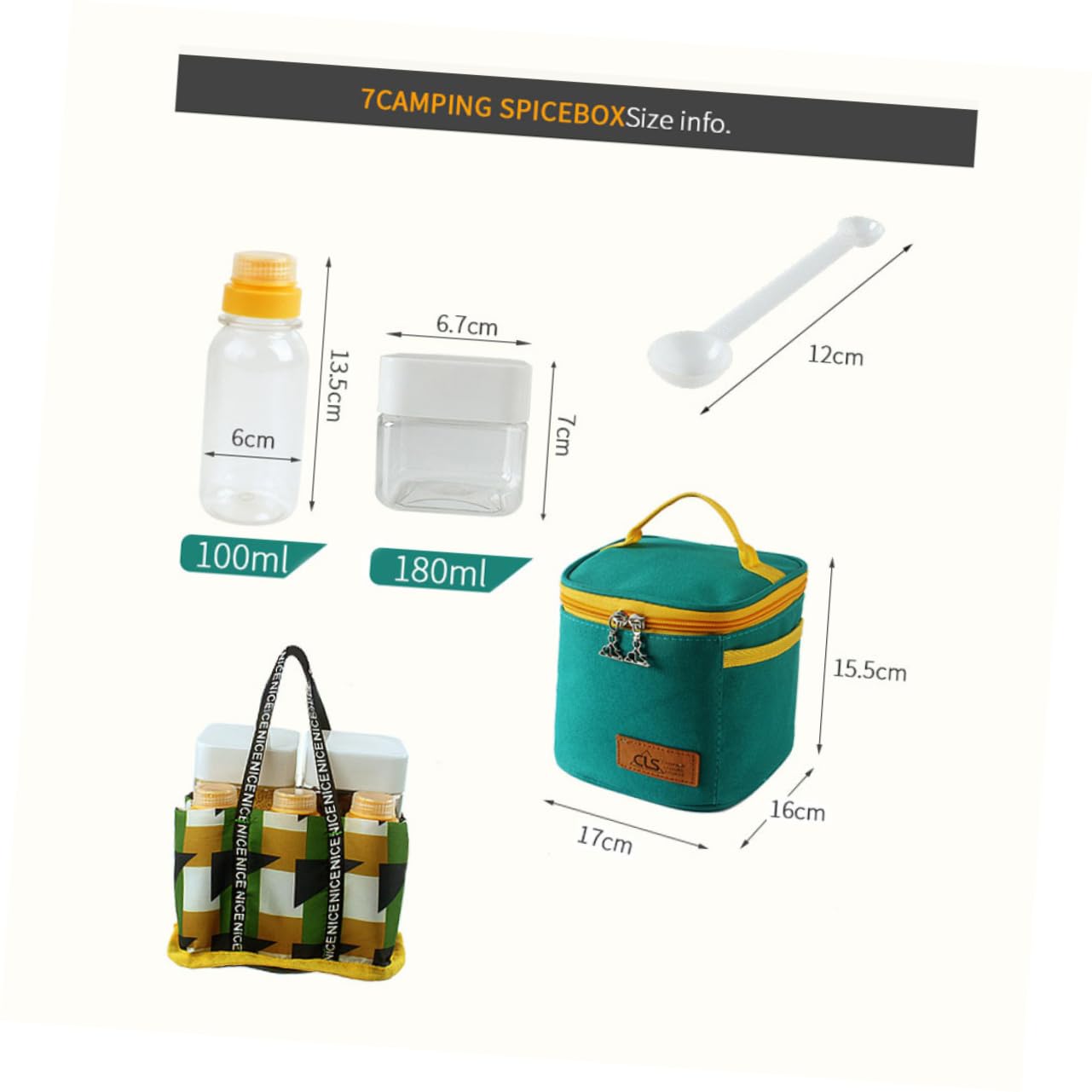 SOLUSTRE 1 Set Portable Spice Jar with Carry Bag Condiment Storage Containers Solid Bottles Liquid Bottles Measuring Spoon for Outdoor Cooking and Camping