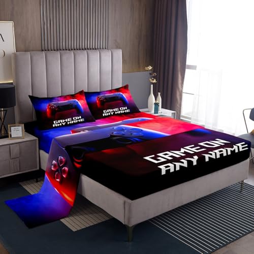 Homemissing Juego de sábanas para niños y niñas, con sábana bajera, tamaño King, decoración de dormitorio, juego de 4 piezas con 2 fundas de almohada, ropa de cama con controlador de consola de