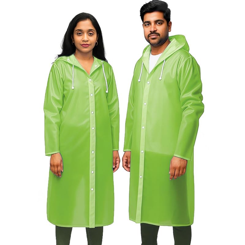 Kolva Waterproof Long Hooded Raincoat | Premium EVA Material | Full Length Button Closure Rain Wear Girls and Boys (Light Green) (1 Piece)-picture-26