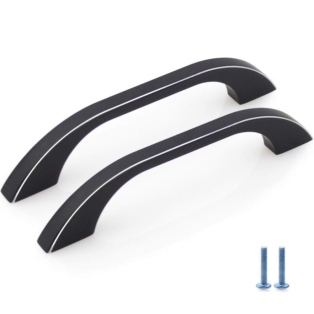 imango 10 Pack Modern Cabinet Hardware Bin Cup Drawer Handle Pull Solid Alloy Metal for Kitchen Bedroom Container Handling Knobs/Black (Silver Border) - 5.12" Length (3.78" Hole Center)