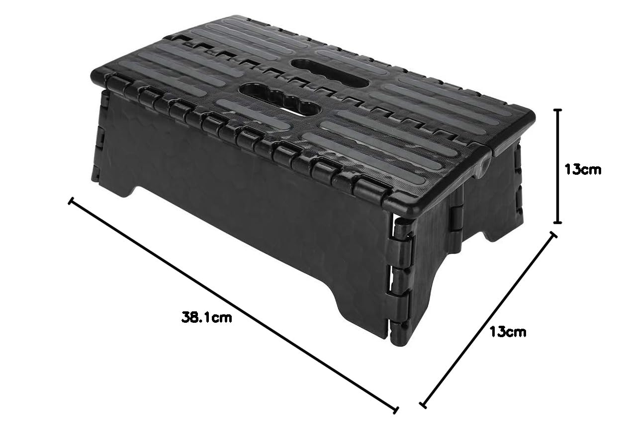 Dioche Scalino Poggiapiedi Sgabello Pieghevole, Step Feci Portatile per Superiore Auto/Bagno Nero, 38 x 21.5 x 13 cm