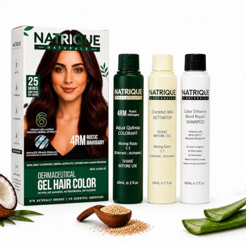 Image of Naturals Gel Hair Color India's 1st Amino Peptide Bond-Repair Technology Ammonia, PPD & Paraben Free 6 Herbal Extracts 100% Grey Coverage pH Balanced 180gm Rustic Mahagony 4RM