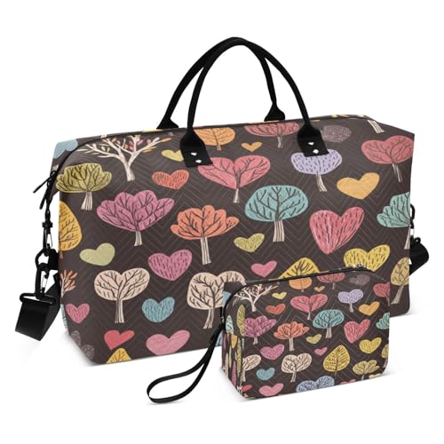 Heart Trees Leaves Sports Gym Bag for Women Men Travel Duffel Bag Weekend Overnight Carry on Bag with Toiletry Bag Yoga Bag for Plane Hospital Workout Swimming Yoga