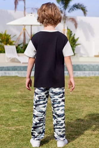 Image of Arshiner Boy's Pants Set - 2 Piece ColorBlock Short Sleeve T-Shirt and Active Pants - Casual Clothing Outfits 5-12 Years