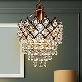 Decorativehut Exotic Crystal Chandelier for Home Decoration | Jhumar for Home Decor | Diwali Decoration Lights | Jhoomer for Living Room | Standard, Golden (Bulb Included)
