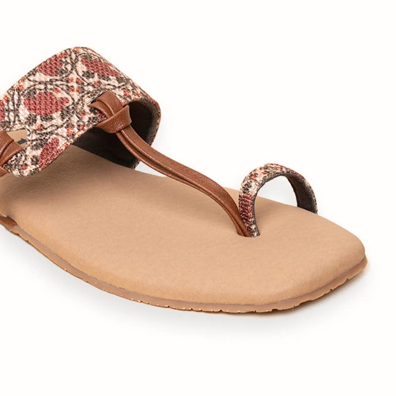 Image of ZOUK Auroville Botanica Women's Chappals Brown and Beige Flat Sandal