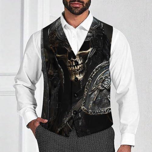 Skeleton Warrior Ancient Sword Suit Vest for Men Slim Fit Sleeveless Jacket V Neck Business Waistcoat Button Up Dressy Top4