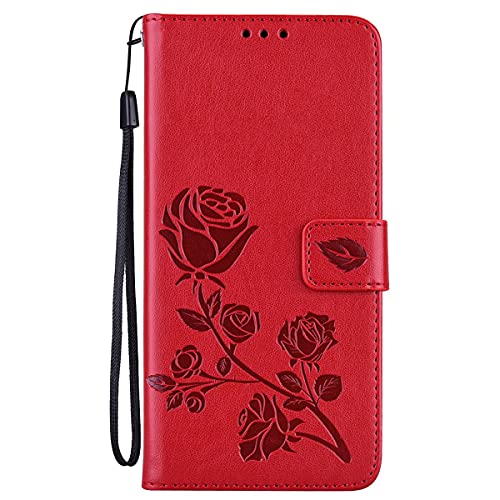 TUWZID for Samsung Galaxy A32 5g Case Wallet,Galaxy A32 5G Phone Wallet Case for Women Leather Magnetic Closure Kickstand Flip Case Cover for Samsung Galaxy A32 5G (Floral-Red)