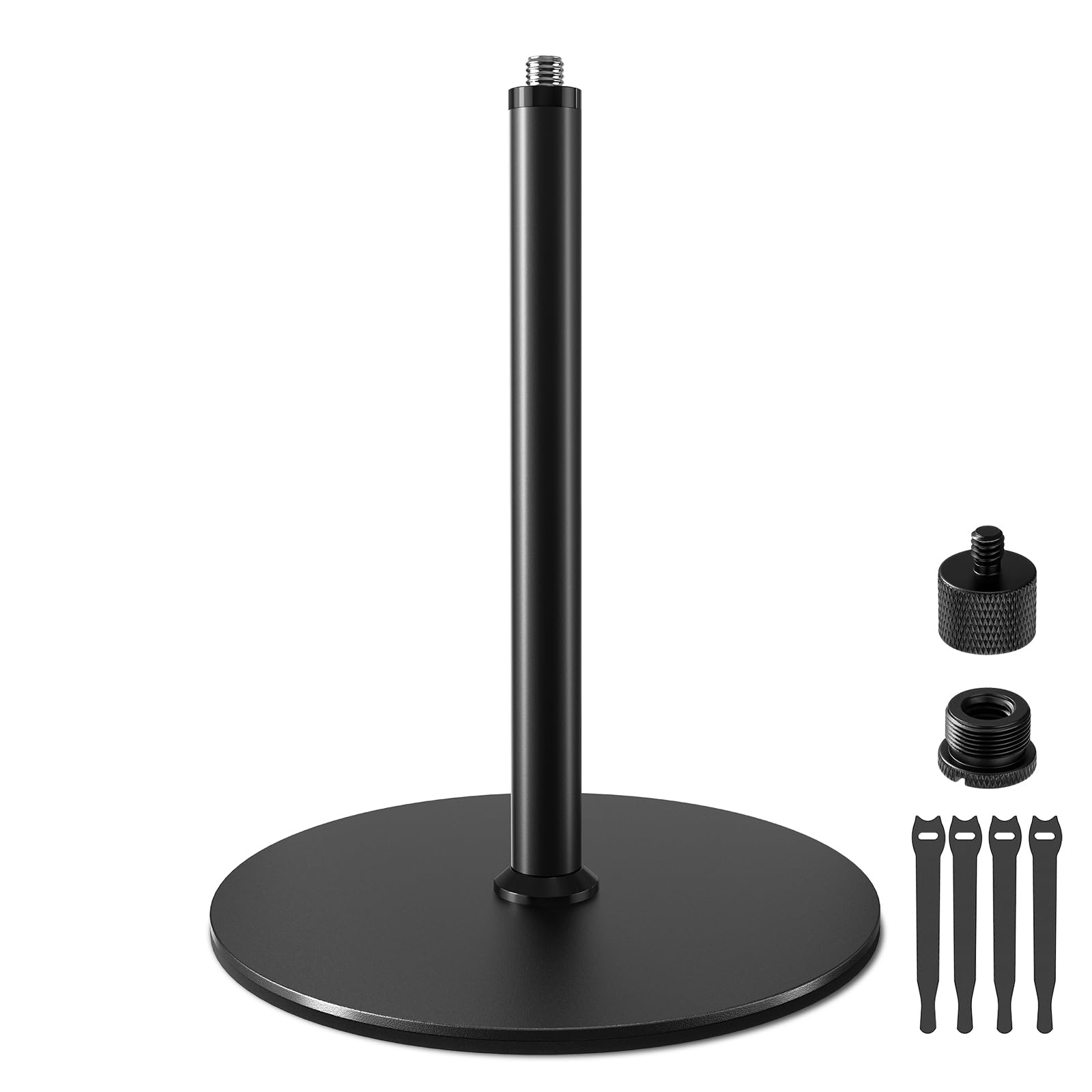 Desktop Microphone Stand for Multi Microphone Holder，with 5/8" Male to 3/8" Female Screw and Round Weighted 6" Base, Black
