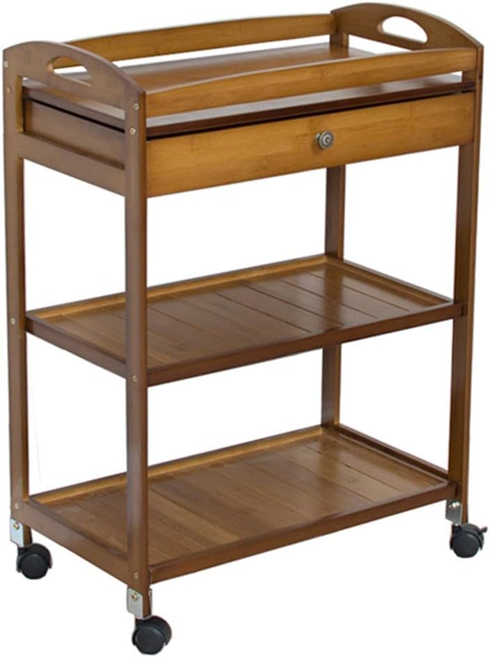 Multi-Function Storage Trolley Organizer Cart Wood 3-Tiers Storage Utility Rolling Carts for Beauty Salon, Spa, Hairdresser & Barber Shop - Waterproof, Easy to Assembly, 59×33×80Cm (Style)