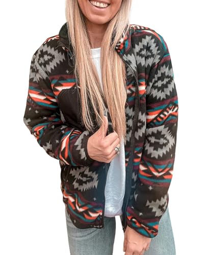 SELINK Fleece Jacket Women Full Zip Western Aztec Print Button Down Coat with Pockets Casual Warm Outwear 2024