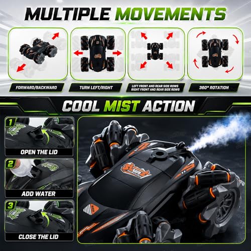 Image of Zest 4 Toyz Remote Control Car Toy for Kid Adults | High-Speed Tumbling 4x4 Off Road 180 Flip with Mist Spray 360 Rotating | Rechargeable RC Car USB 45+ft Range 2.4GHz Remote Control Drift Stunt Car