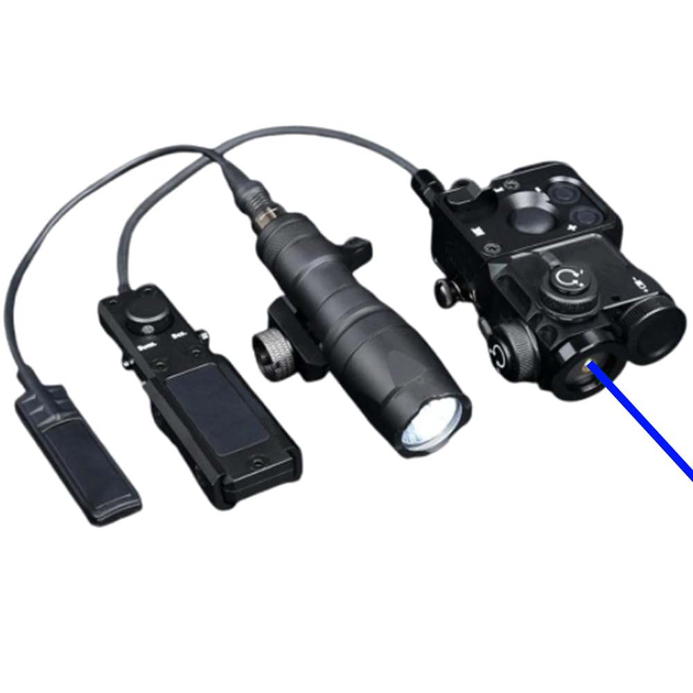 Tactical Metal PST4 Box Aiming Laser Sights(with IR Laser + Blue Laser Sight + Remote Pressure Switch), & M300a Strong White LED Flashlight Combo, Black