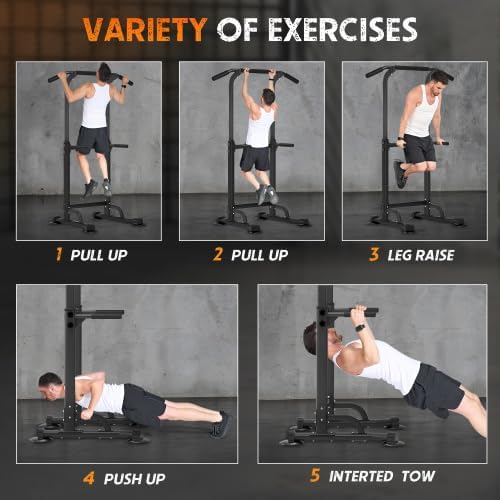 Miniatura 6 de Barra de dominadas ajustable y estación de inmersión, 10 ajustes de altura, capacidad de 400 libras, entrenador de fuerza multifuncional para