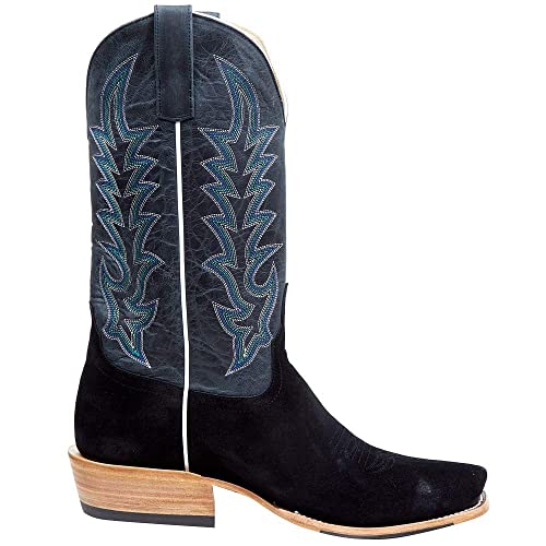 HORSE POWER Mens Top Hand Collection, Black Suede, Blue Goat 13" Cowboy boots HP95024