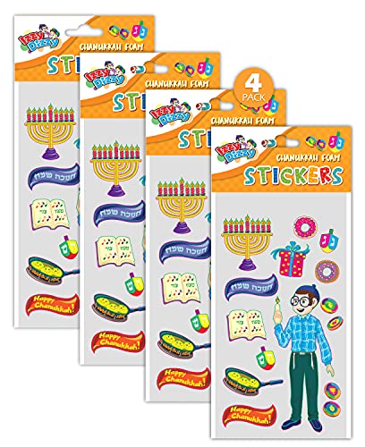 Chanukah Foam Stickers - 4 Pack - Dreidels, Menorahs and More - Hanukah Stationary, Arts and Crafts - Gifts and Games - Izzy 'n' Dizzy